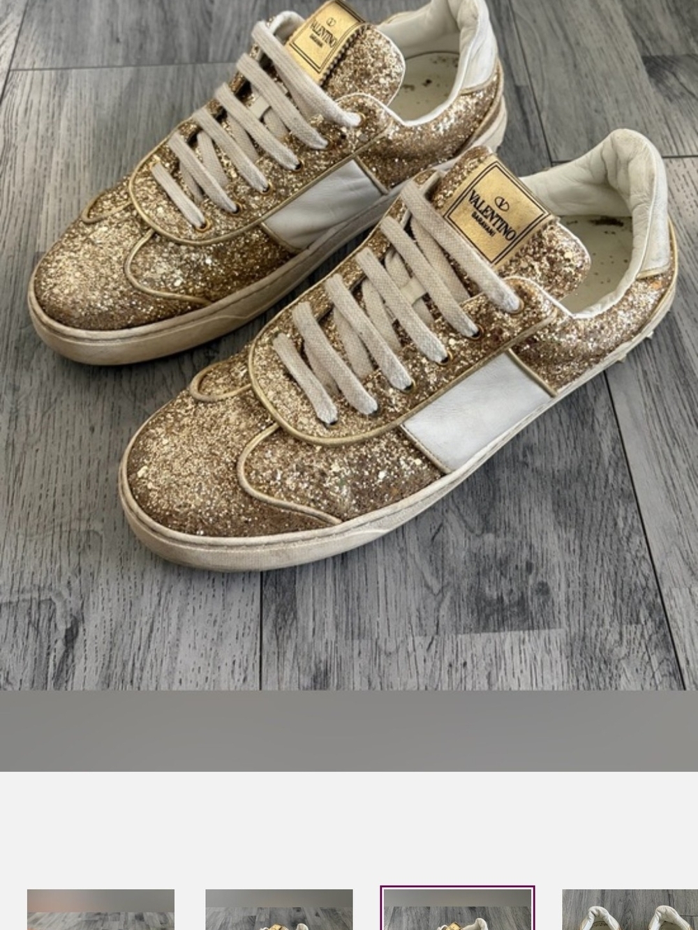 Valentino Garavani Glitter Low-Top Sneakers - Gold - Picture 3 of 11